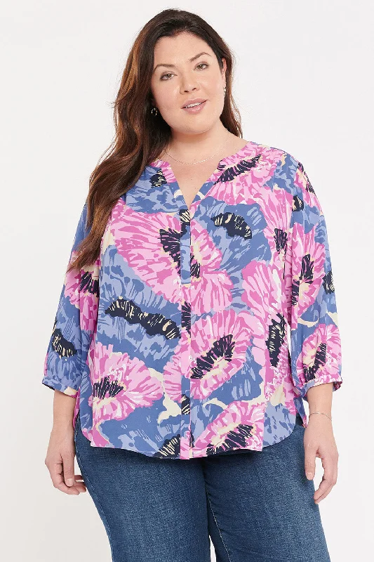 maroon wrap shirts chic -Pintuck Blouse In Plus Size - Cadiz