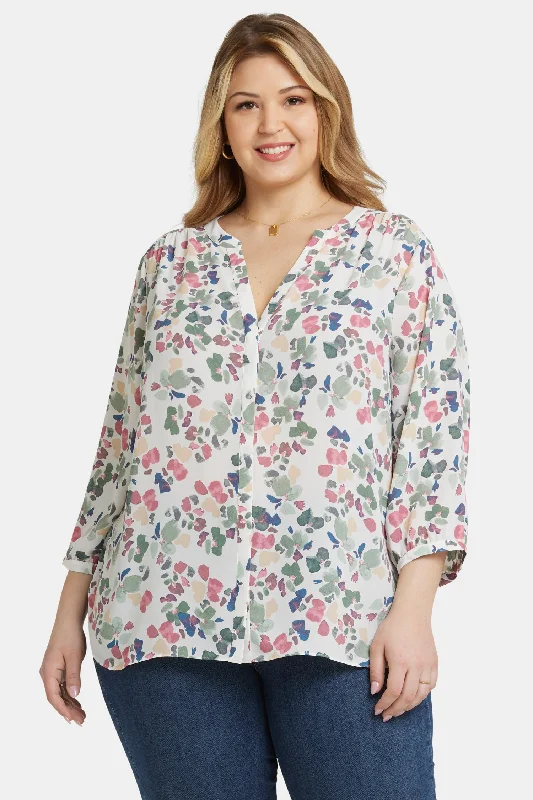 sage chiffon blouses stylish -Pintuck Blouse In Plus Size - Illiana