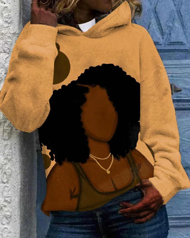 hoodie in pastel mauves -Hustler Afro Queen Illustration Long-sleeved Hoodie