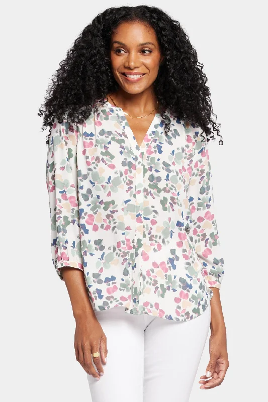 taupe button-up shirts smart -Pintuck Blouse In Petite - Illiana