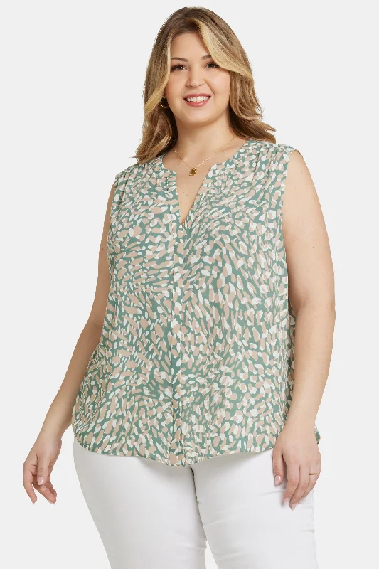 navy ruffle shirts stylish -Sleeveless Pintuck Blouse In Plus Size - Endless Sea