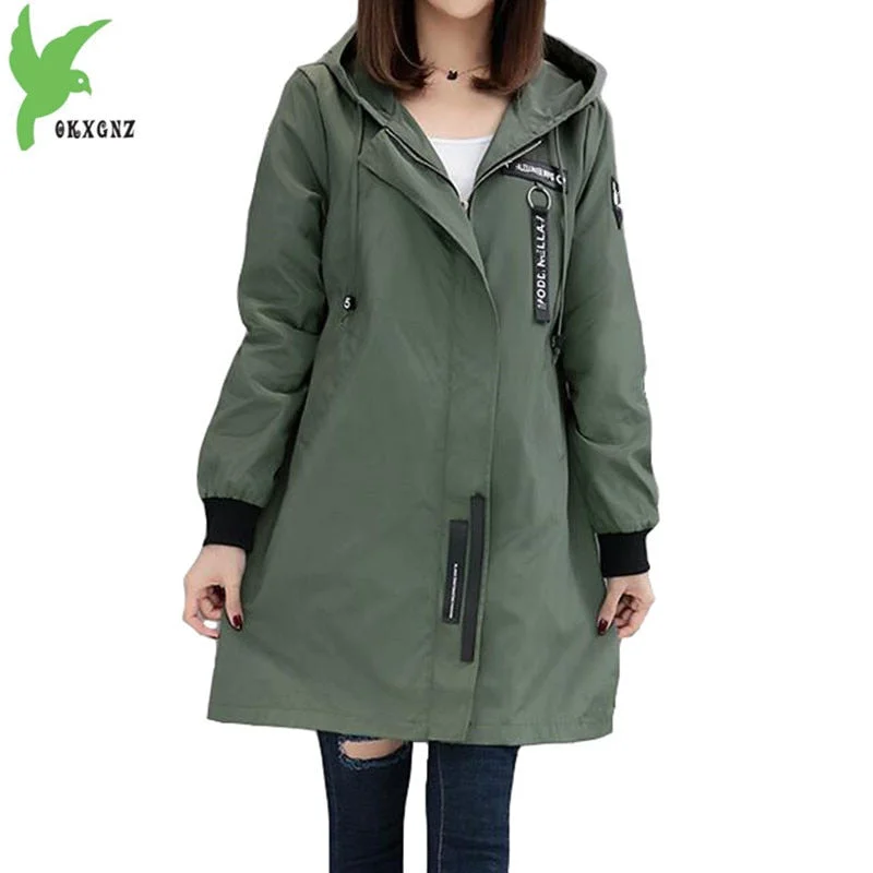 hoodie in deep greens -Trench coat Womens 2018 Spring Autumn Hoodies top Plus size Slim Students Baseball clothes Medium length Windbreaker Coats A1934