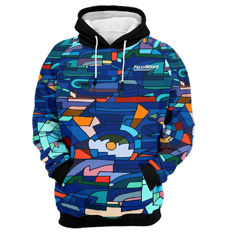 hoodie with ribbon hem -Abstract Mosaic Hoodie