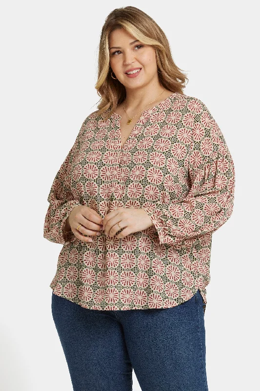 floral mustard shirts stylish -Paulina Peasant Blouse In Plus Size - Georgios Geo