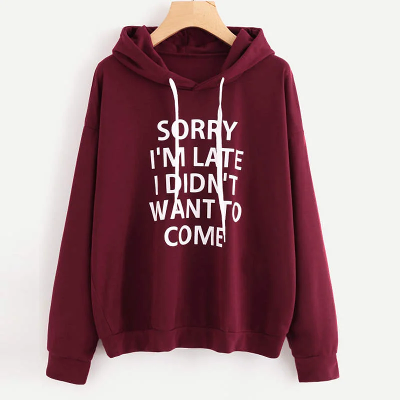 hoodie with lace insert -Funny Letter Print Lady Hoodies Fall-Winter Sweatshirt Women Loose Korean Style Sweatshirts Streetwear Hoodie Pullovers S-3XL