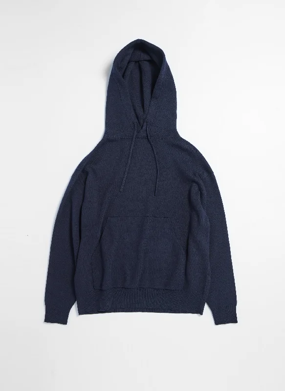 hoodie with stripe panel -Cotton Nylon Wool Knitted Hoodie