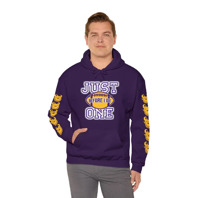 hoodie with ruffle hem -Unisex Heavy Blend™ Hooded Sweatshirt - Just ONE + Game Day Helmet (Sleeves)