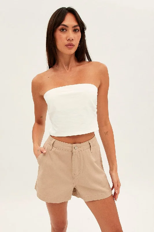 heather grey jean shorts chic -Beige High Waist Short Cotton Drill