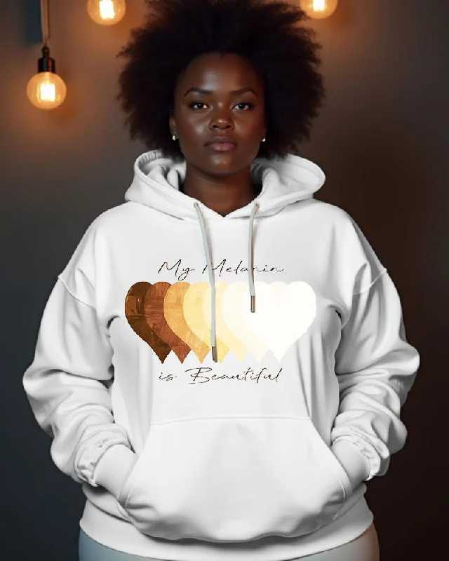 hoodie with knot detail -Women's My Melanin Is Beautiful Printed Long Sleeve Pocket Hoodie