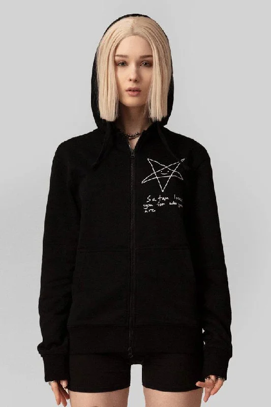 hoodie with lace weave -Satan Loves You Zip Hoodie - Unisex