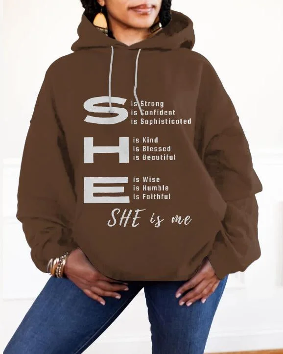 hoodie for cozy walks -Positive She Long-sleeved Hoodie