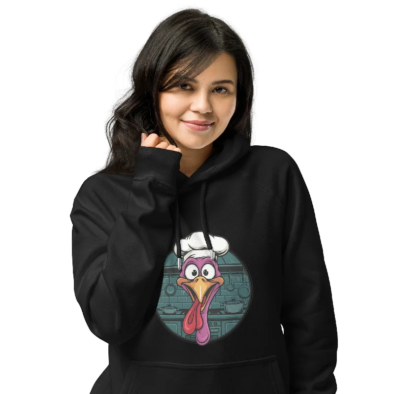 hoodie with grid trim -Turkey Head Graphic Women Eco Raglan Hoodie