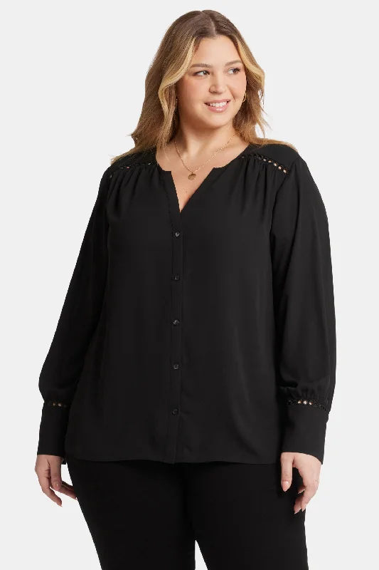 lilac tailored shirts sleek -Liliana Peasant Blouse In Plus Size - Black