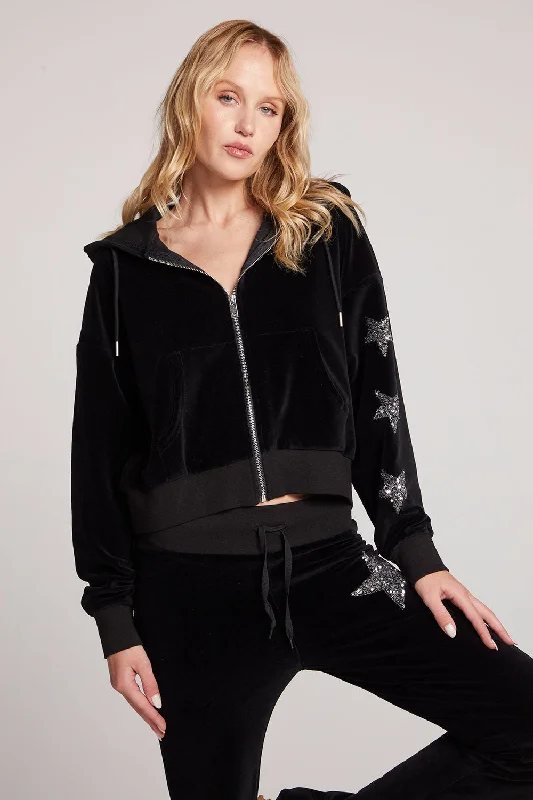 hoodie for casual outings -Sequin Star Zip Up Hoodie