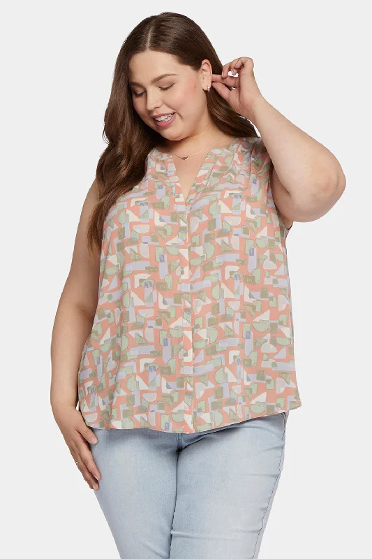 coral tailored shirts smart -Sleeveless Pintuck Blouse In Plus Size - Cielo Vista