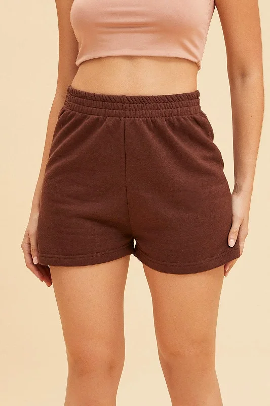 teal chino shorts smart -Brown Lounge Shorts Cotton Fleece Relaxed Fit