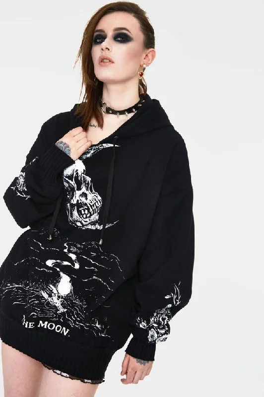 hoodie for evening strolls -Skull Moon Oversized Hoodie