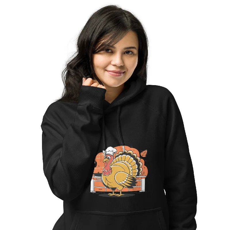 hoodie for fall hikes -Turkey Chef Graphic Women Eco Raglan Hoodie