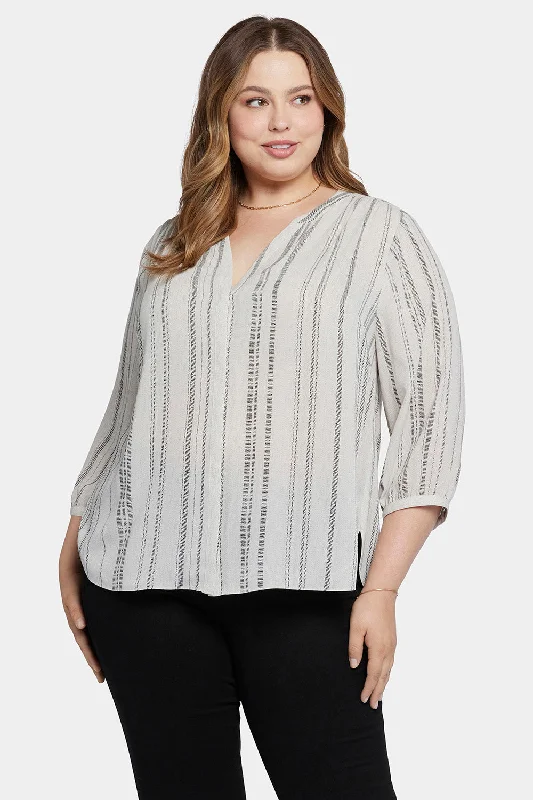 sage chiffon shirts feminine -Pintuck Blouse In Plus Size - Sasha Stripe