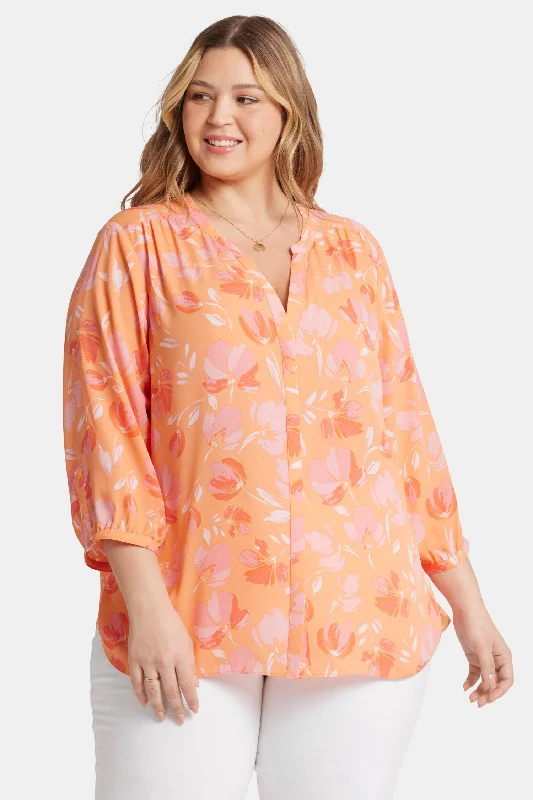 floral navy blouses boho -Pintuck Blouse In Plus Size - Candace