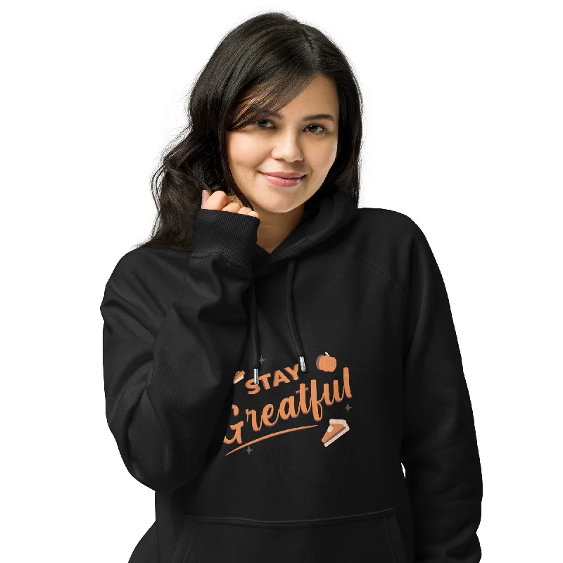 hoodie with check accent -Stay Grateful Graphic Women Eco Raglan Hoodie