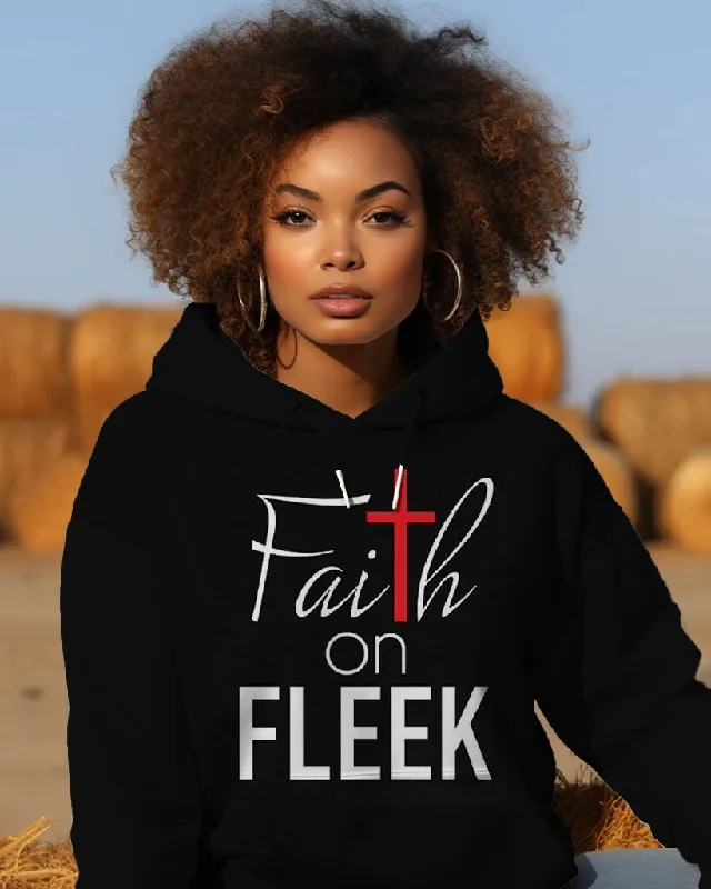 hoodie with ruffle hem -Faith On Fleek Print Long-sleeved Hoodie