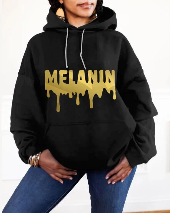 hoodie with pleated outline -Gold Melanin Women Long-sleeved Hoodie