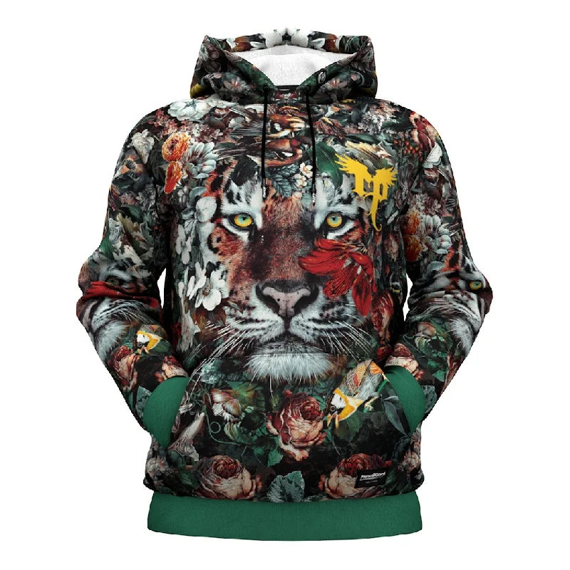 hoodie with ruffle collar -Flower Tiger Hoodie