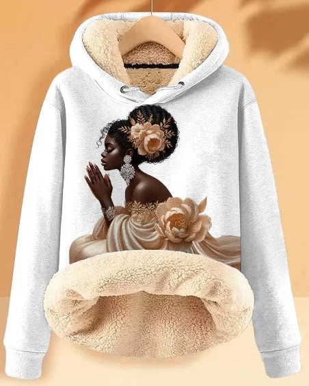 hoodie for casual hikes -Plush and Warm Black Girl Praying Long-sleeved Hoodie