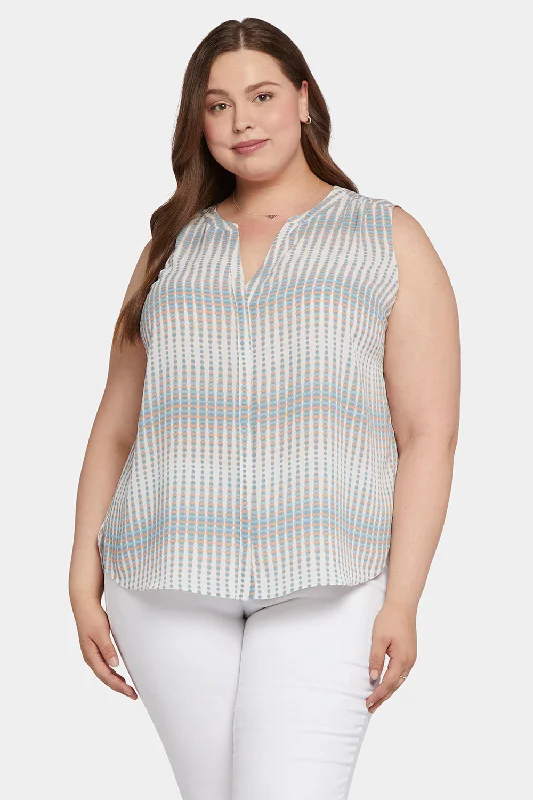 taupe plaid shirts rugged -Sleeveless Pintuck Blouse In Plus Size - Azure Oracle