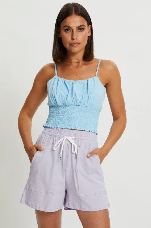 peach chino shorts sleek -Purple Tie Front Elastic Waist Track Short