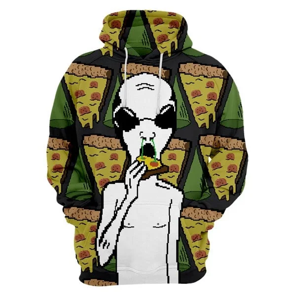 hoodie with ruffle pattern -Alien & Pizza Hoodie