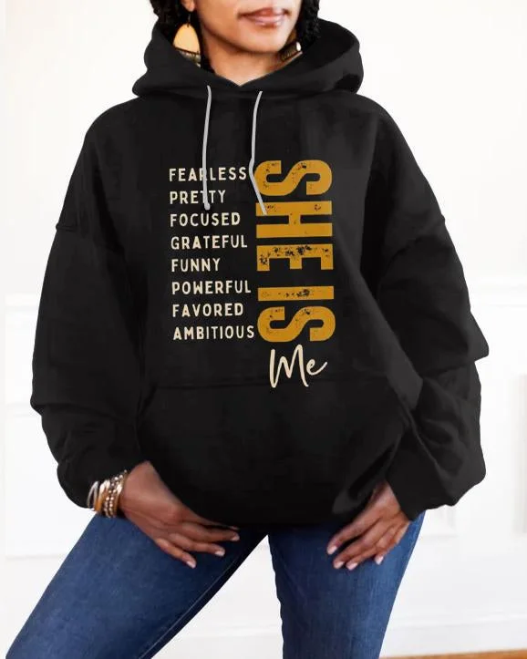 hoodie with floral trim -She Is Fierce Strong Long-sleeved Hoodie