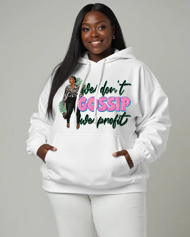 hoodie with lace weave -Women's Black Girl Slogan We Don'T Gossip We Profit Pocket Long Sleeve Hoodie