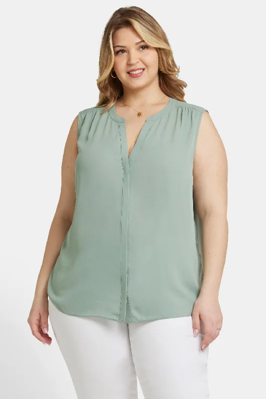 maroon silk blouses vibrant -Sleeveless Pintuck Blouse In Plus Size - Lily Pad