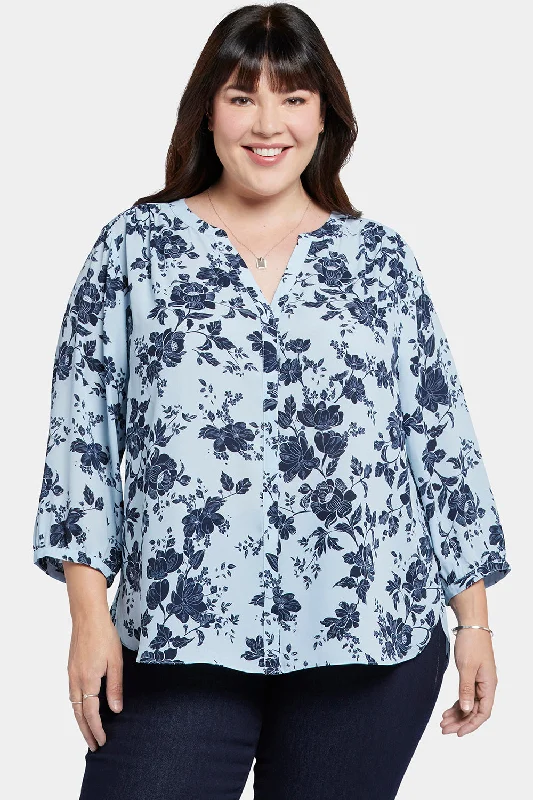 floral mustard shirts stylish -Pintuck Blouse In Plus Size - Rosemary Petals