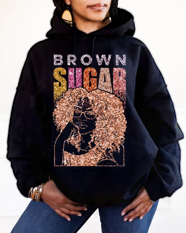 hoodie for weekend strolls -Brown Sugar Melanin Latina Woman Curly Hair Hoodie