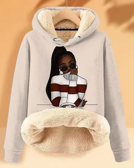 hoodie in deep purples -Plush and Warm Sweater Cartoon Girl Long-sleeved Hoodie