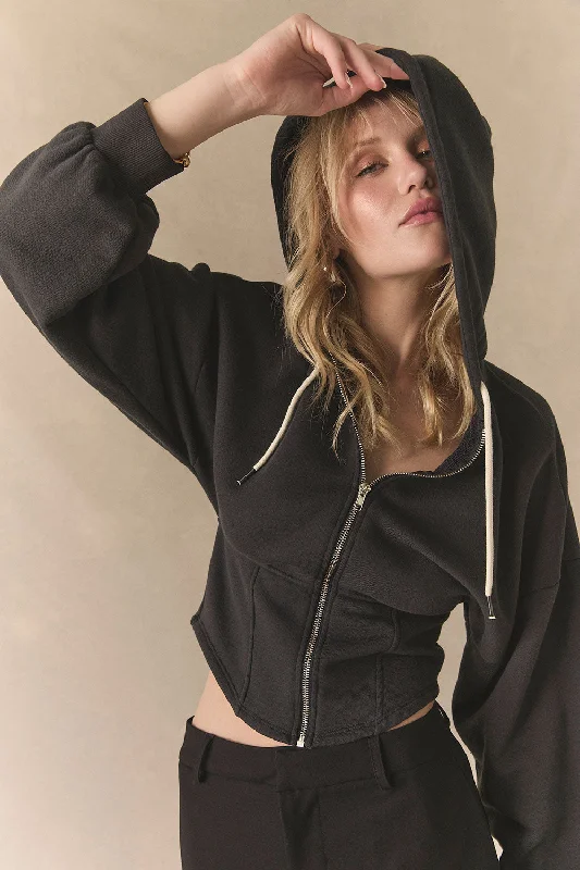 hoodie with grid hemline -Olympic Licorice Zip Up Hoodie