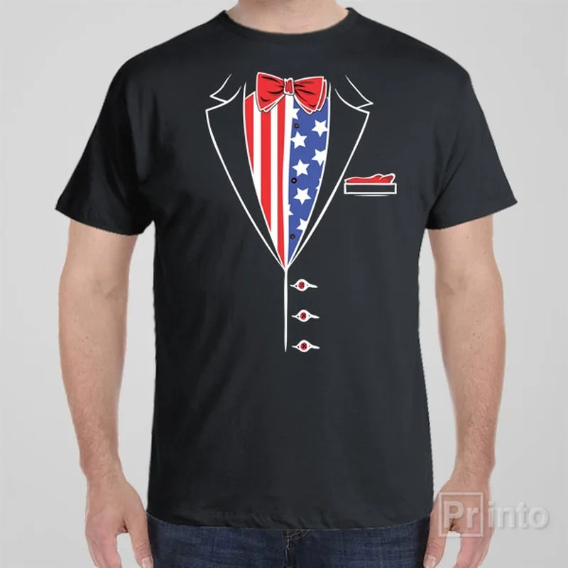 lilac crew neck t-shirts chic -American flag Tuxedo T-shirt