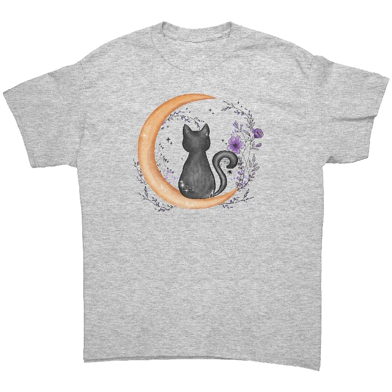 pastel pink t-shirts soft -Black Cat Sitting on Moon Unisex T-Shirt