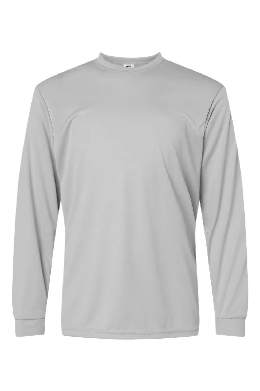 olive slim fit t-shirts sleek -C2 Sport Youth Performance Moisture Wicking Long Sleeve Crewneck T-Shirt - Silver Grey