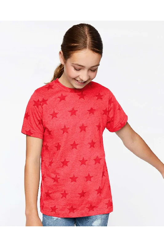 heather navy t-shirts casual -Code Five Youth Star Print Short Sleeve Crewneck T-Shirt - Red