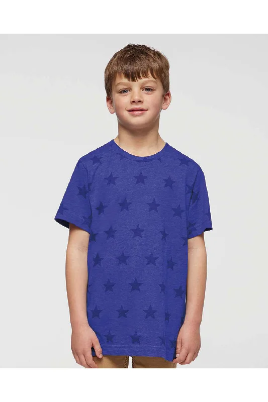 camo crew neck t-shirts rugged -Code Five Youth Star Print Short Sleeve Crewneck T-Shirt - Royal Blue