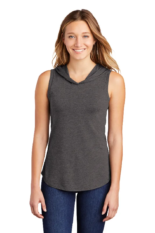 heather navy t-shirts casual -District Womens Perfect Sleeveless Hooded T-Shirt Hoodie - Heather Charcoal Grey