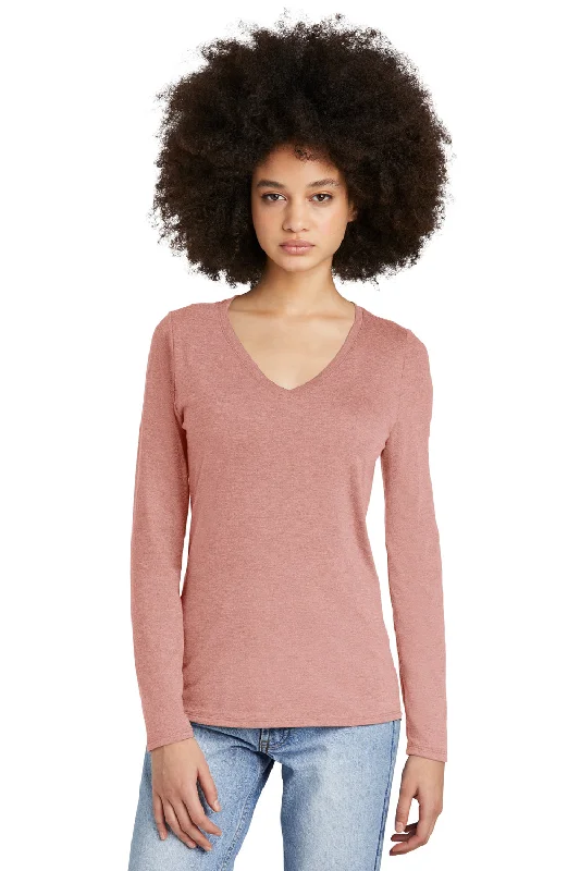 taupe long sleeve t-shirts cozy -District Womens Perfect Tri Long Sleeve V-Neck T-Shirt - Blush Frost