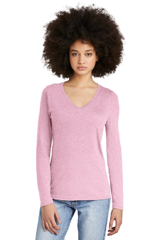 pastel pink t-shirts feminine -District Womens Perfect Tri Long Sleeve V-Neck T-Shirt - Heather Wisteria Pink