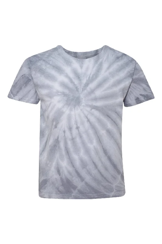 aqua v-neck t-shirts summer -Dyenomite Youth Cyclone Pinwheel Tie Dyed Short Sleeve Crewneck T-Shirt - Silver Grey