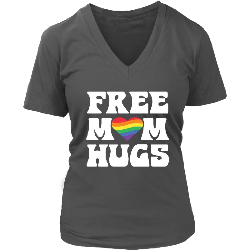 moisture-wicking trail t-shirts hiking -FREE MOM HUGS Pride LGBTQ Women's Short Sleeve V-Neck T-Shirt