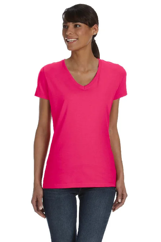 sage long sleeve t-shirts comfy -Fruit Of The Loom Womens HD Jersey Short Sleeve V-Neck T-Shirt - Cyber Pink